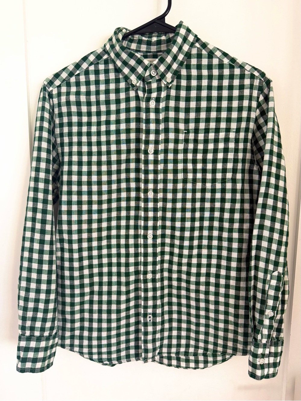 Crewcuts J.Crew Boys Forest Green White Gingham Button-down size 14 linen/cotton
